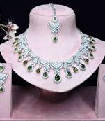 Green rhodium premium designer american diamond and stone work necklace set
