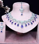 Blue rhodium premium designer american diamond and stone work necklace set