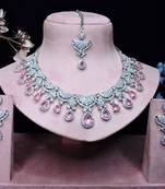 Pink rhodium premium designer american diamond and stone work necklace set