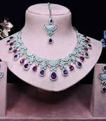 Purple rhodium premium designer american diamond and stone work necklace set