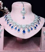 Blue rhodium premium designer american diamond and stone work necklace set