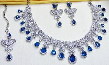 Blue rhodium premium designer american diamond and stone work necklace set 2