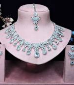White rhodium premium designer american diamond and stone work necklace set