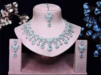 White rhodium premium designer american diamond and stone work necklace set 2