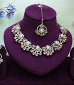 Gold yellow gold premium designer american diamond and stone work necklace set