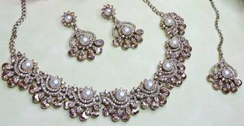Gold yellow gold premium designer american diamond and stone work necklace set 3
