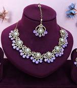 Purple yellow gold premium designer american diamond and stone work necklace set