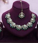 Green yellow gold premium designer american diamond and stone work necklace set