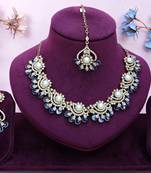 Blue yellow gold premium designer american diamond and stone work necklace set