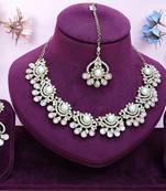 Pink yellow gold premium designer american diamond and stone work necklace set