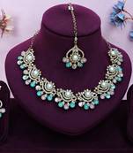 Green yellow gold premium designer american diamond and stone work necklace set