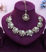 Purple yellow gold premium designer american diamond and stone work necklace set