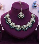Blue yellow gold premium designer american diamond and stone work necklace set