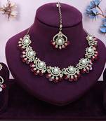 Pink yellow gold premium designer american diamond and stone work necklace set