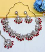 Red yellow gold premium designer american diamond and stone work necklace set