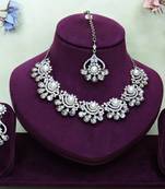White yellow gold premium designer american diamond and stone work necklace set