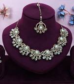 White yellow gold premium designer american diamond and stone work necklace set
