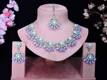 Purple rhodium premium designer american diamond and stone work necklace set 1