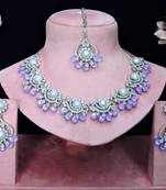 Purple rhodium premium designer american diamond and stone work necklace set