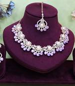 Purple rose gold premium designer american diamond and stone work necklace set