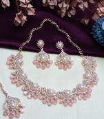 Pink rose gold premium designer american diamond and stone work necklace set