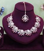 Purple rose gold premium designer american diamond and stone work necklace set