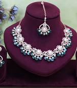 Blue rose gold premium designer american diamond and stone work necklace set
