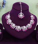 Pink rose gold premium designer american diamond and stone work necklace set