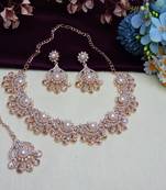 White rose gold premium designer american diamond and stone work necklace set