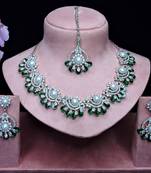 Green rhodium premium designer american diamond and stone work necklace set