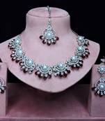 Maroon rhodium premium designer american diamond and stone work necklace set