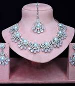 Pink rhodium premium designer american diamond and stone work necklace set