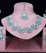 Green rhodium premium designer american diamond and stone work necklace set