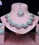 Purple rhodium premium designer american diamond and stone work necklace set