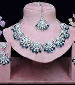 Blue rhodium premium designer american diamond and stone work necklace set