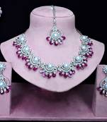Pink rhodium premium designer american diamond and stone work necklace set