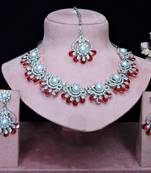 Red rhodium premium designer american diamond and stone work necklace set