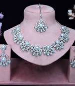 White rhodium premium designer american diamond and stone work necklace set