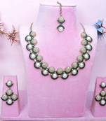 Green yellow gold premium designer american diamond and stone work necklace set