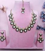 Green yellow gold premium designer american diamond and stone work necklace set