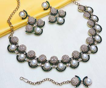Green yellow gold premium designer american diamond and stone work necklace set 2