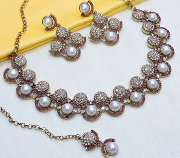 Purple yellow gold premium designer american diamond and stone work necklace set 2
