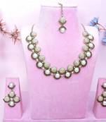 Green yellow gold premium designer american diamond and stone work necklace set
