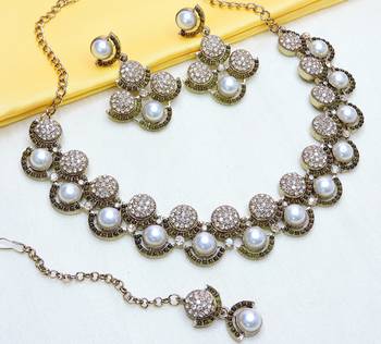 Green yellow gold premium designer american diamond and stone work necklace set 3