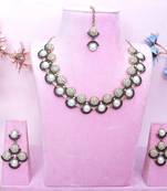 Blue yellow gold premium designer american diamond and stone work necklace set