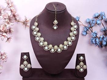 Pink yellow gold premium designer american diamond and stone work necklace set 1