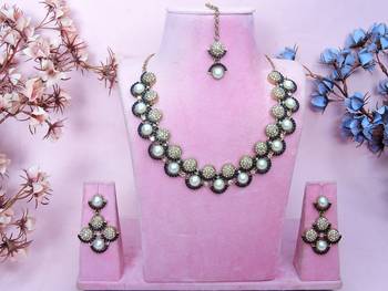 Blue yellow gold premium designer american diamond and stone work necklace set 1