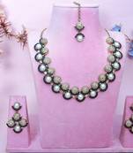 Blue yellow gold premium designer american diamond and stone work necklace set