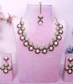 Pink yellow gold premium designer american diamond and stone work necklace set