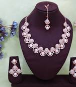 White rose gold premium designer american diamond and stone work necklace set